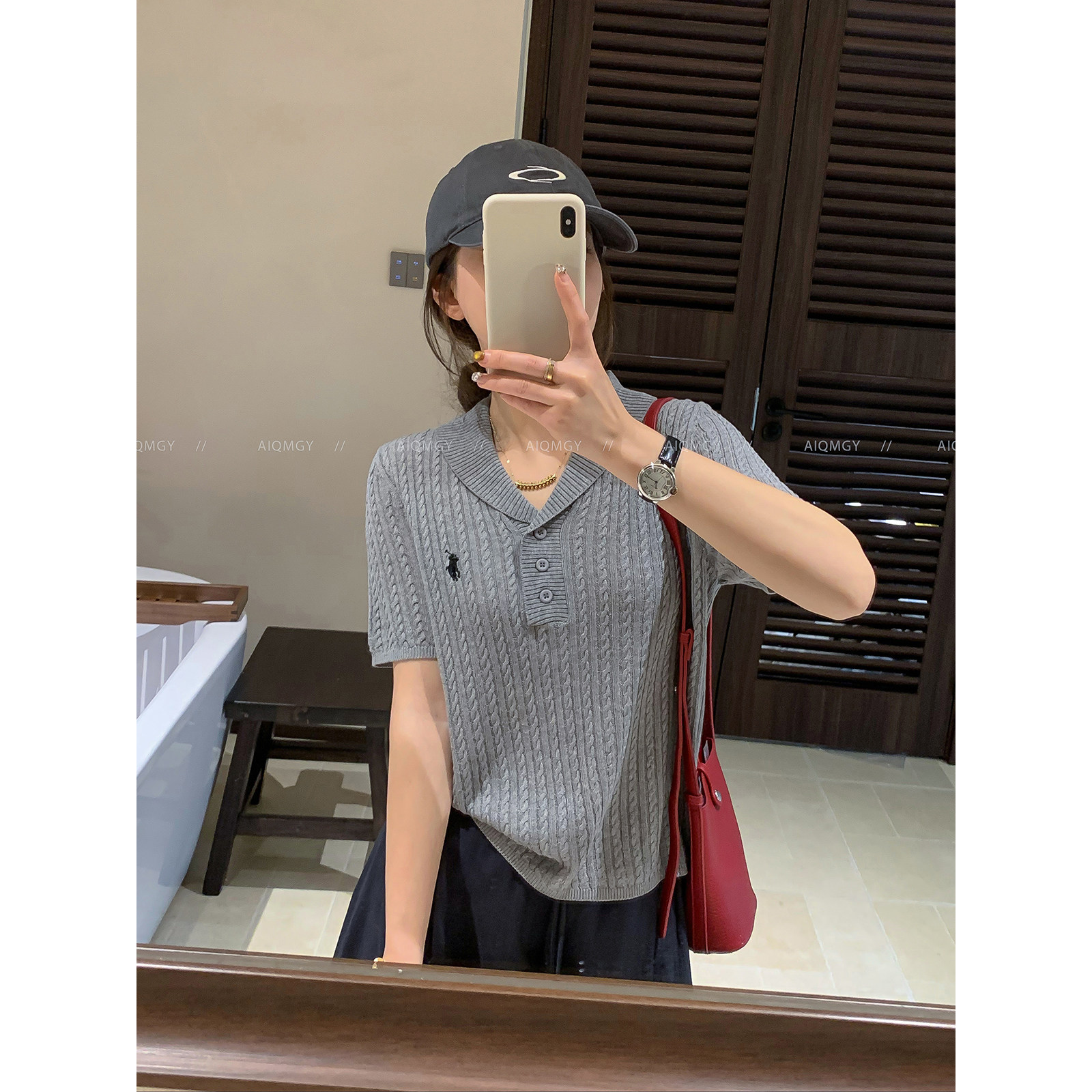 爱情魔鬼鱼 短袖半开领麻花天丝亚麻针织衫女2026年夏季通勤上衣