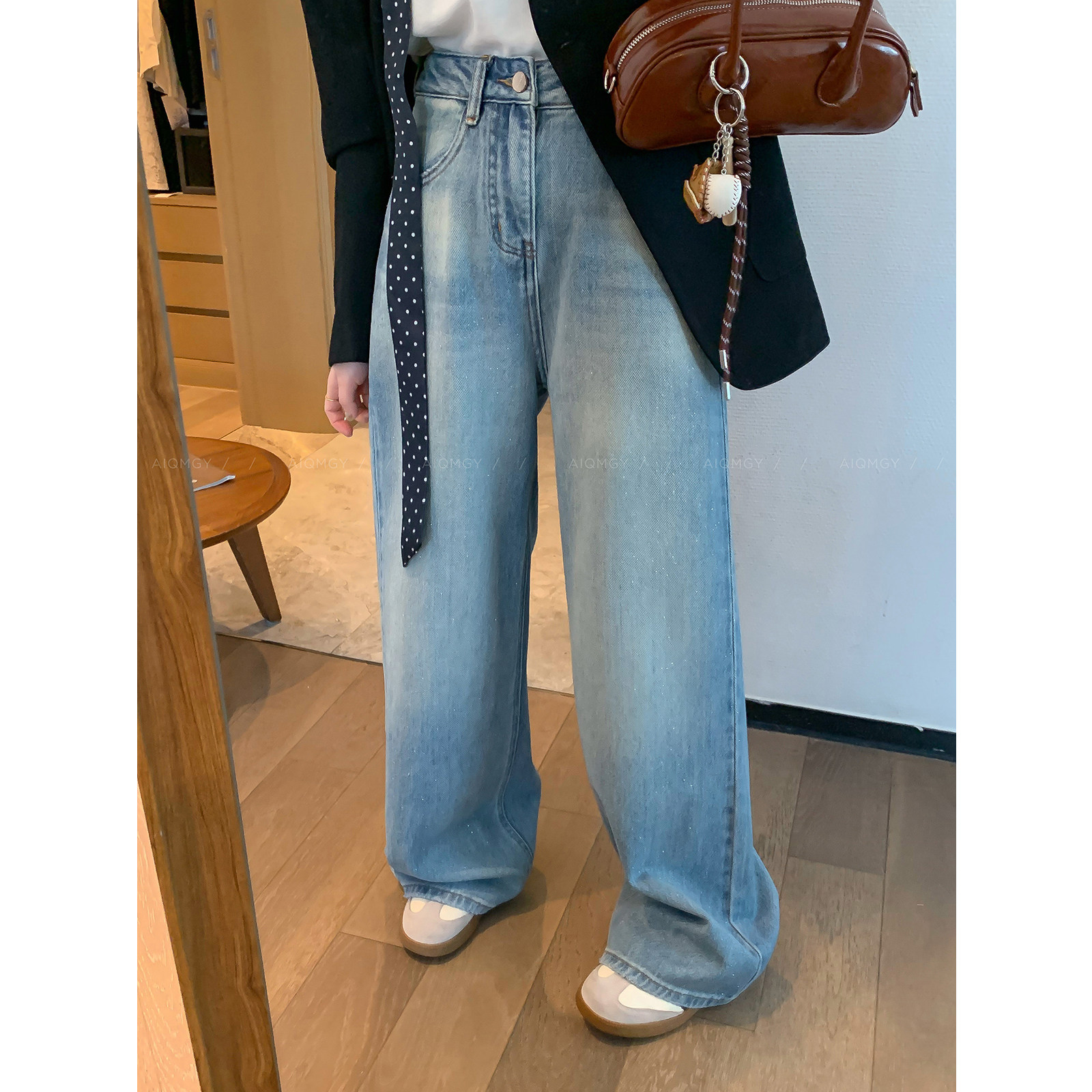 爱情魔鬼鱼 蓝色水洗微喇牛仔裤女2025秋冬新款高腰阔腿拖地长裤,女装/女士精品,牛仔裤,淘宝优惠券,粉丝福利购,淘宝优惠卷