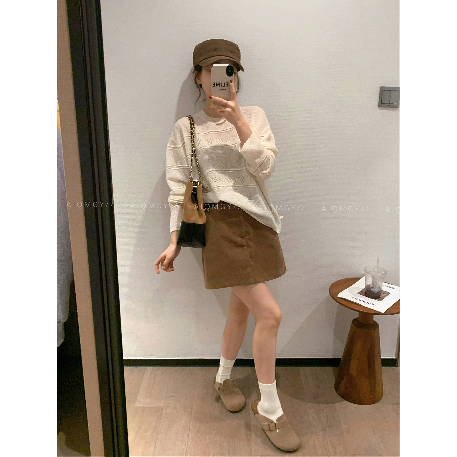 爱情魔鬼鱼 米白色长袖镂空针织毛衣女2025秋季新款宽松百搭上衣
