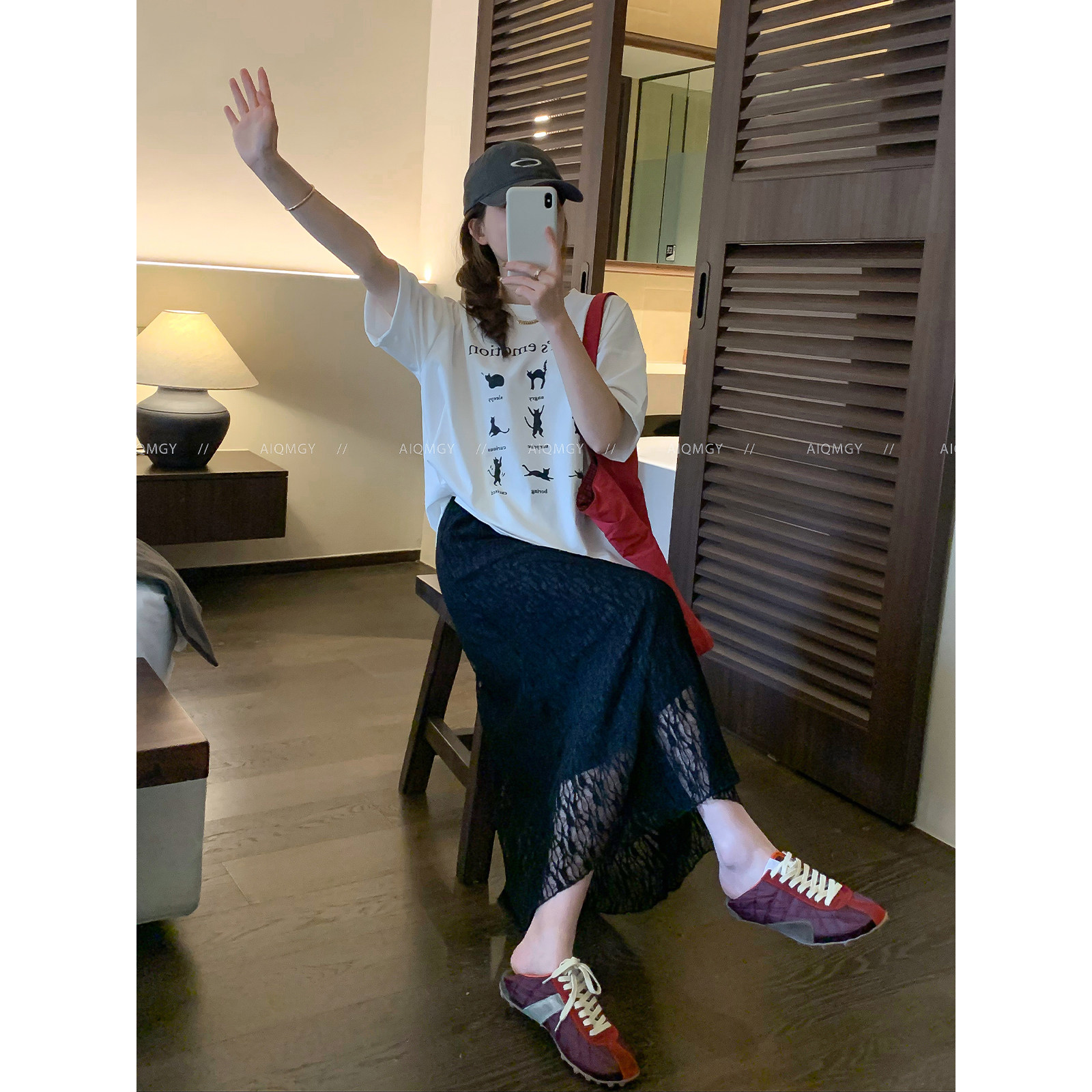 爱情魔鬼鱼 短袖圆领猫咪印花T恤女2026夏季新款时尚宽松减龄上衣