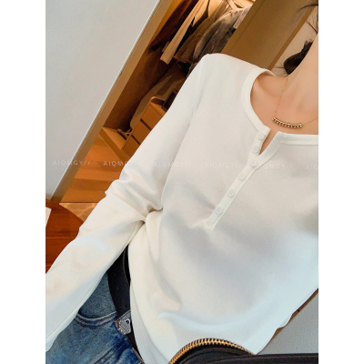 爱情魔鬼鱼纯色长袖半开领T恤