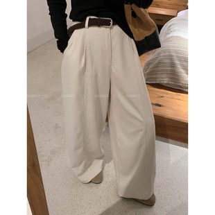 高腰显瘦阔腿裤 爱情魔鬼鱼 新款 女2026春季 杏色配腰带直筒休闲裤