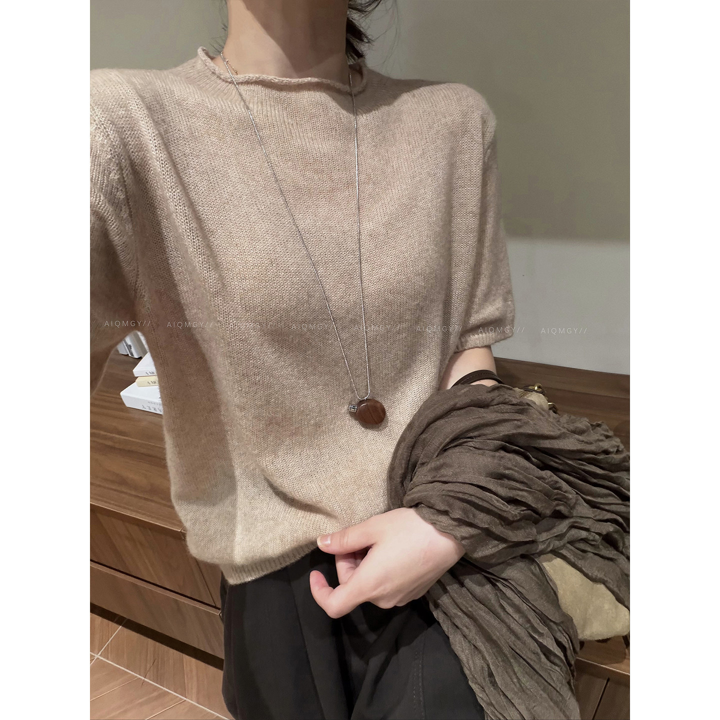 爱情魔鬼鱼圆领短袖针织衫女图片