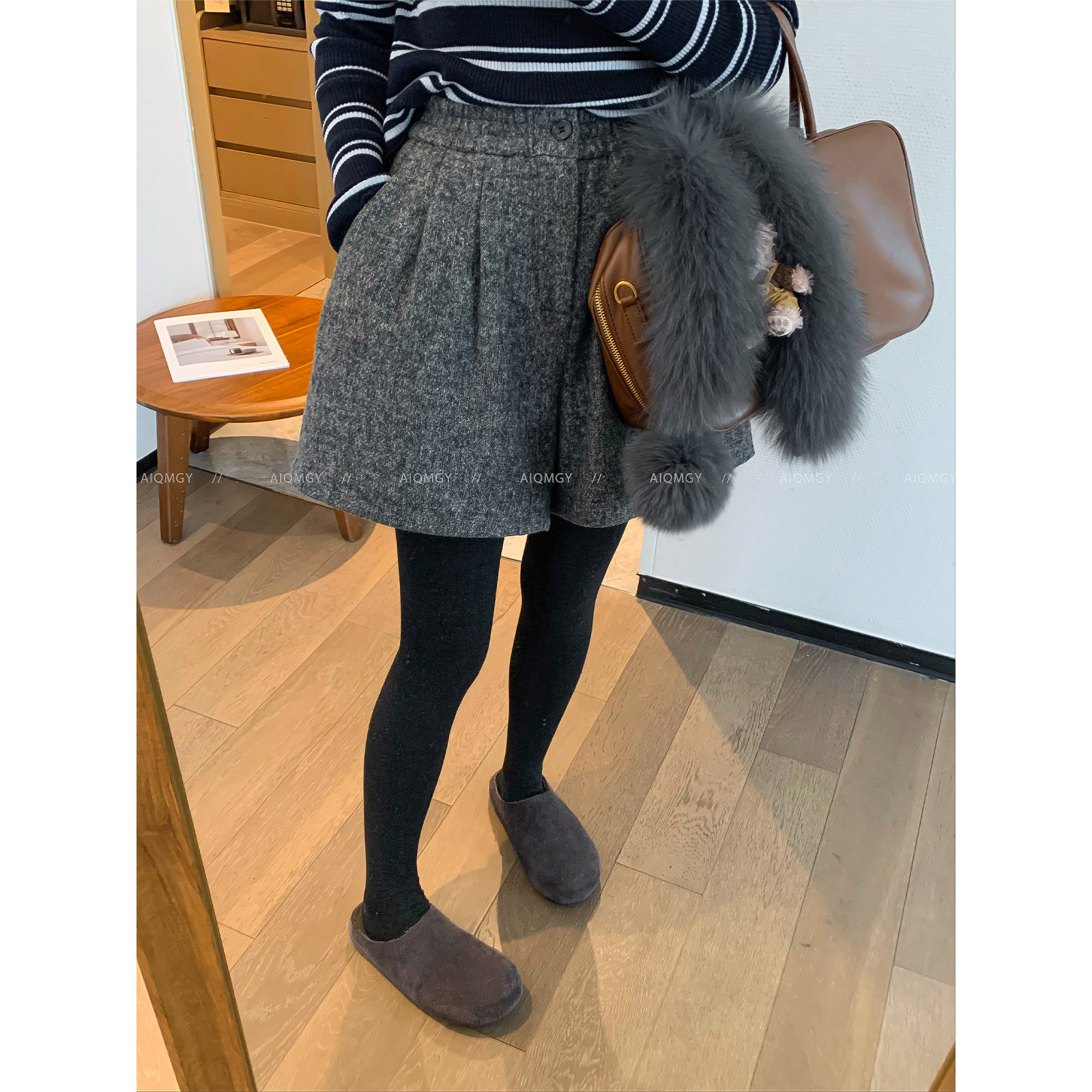 爱情魔鬼鱼 灰色百搭毛呢短裤女2025冬季新款高腰时尚休闲阔腿裤,女装/女士精品,休闲裤,淘宝优惠券,粉丝福利购,淘宝优惠卷