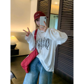 新款 圆领字母T恤女2026春季 宽松显瘦百搭上衣 白色长袖 爱情魔鬼鱼