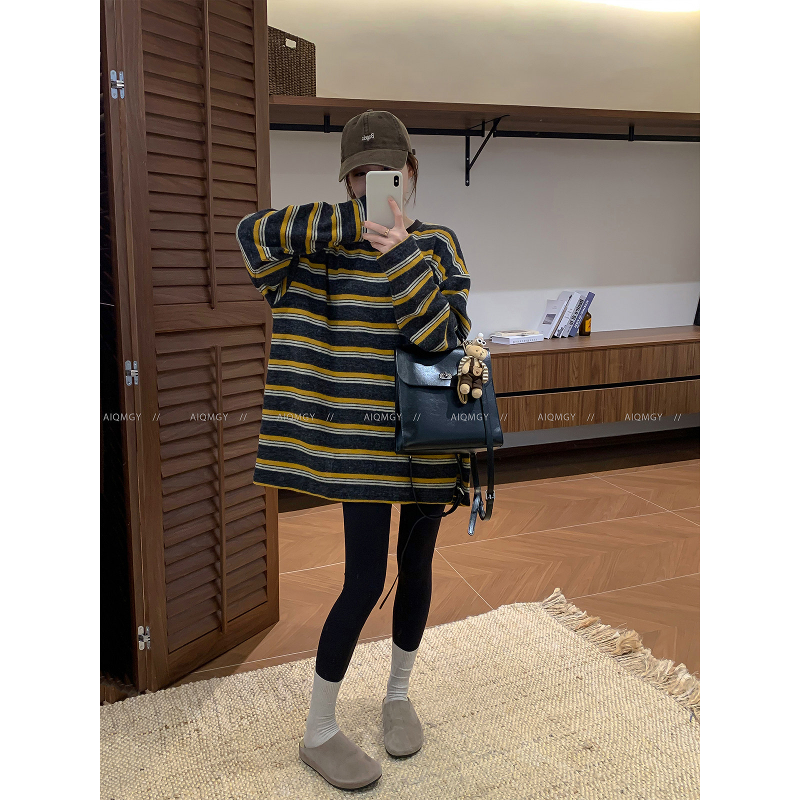爱情魔鬼鱼 长袖圆领中长款条纹针织衫女2026秋冬宽松慵懒风上衣