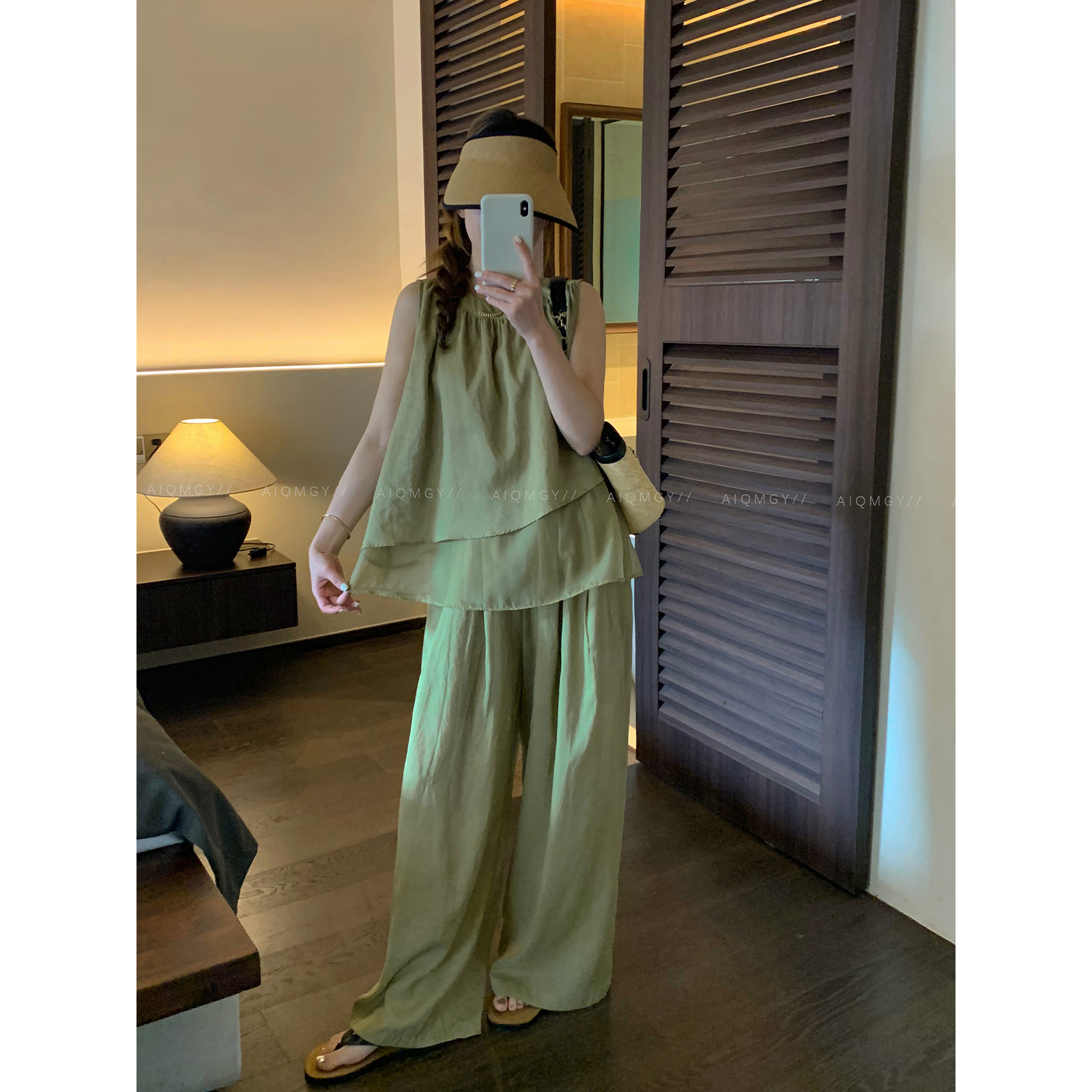 爱情魔鬼鱼 时尚套装女2026夏季新款无袖衬衫小衫阔腿长裤两件套