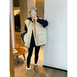 爱情魔鬼鱼 杏色立领坎肩无袖羽绒马甲女2025年秋冬新款叠穿上衣
