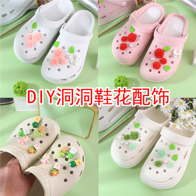 立体黑玫瑰洞洞鞋花扣配饰可拆卸