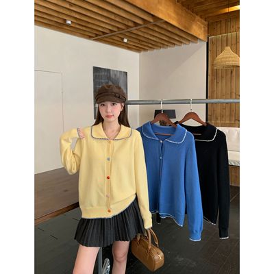 衣之派2025秋冬新款胖mm甜美气质翻领针织开衫彩色纽扣软糯毛衣