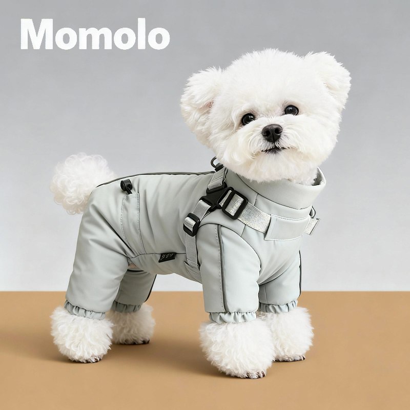 Momolo宠物狗狗冬装包肚子外出服可牵引胸背四脚棉服雪纳瑞比熊