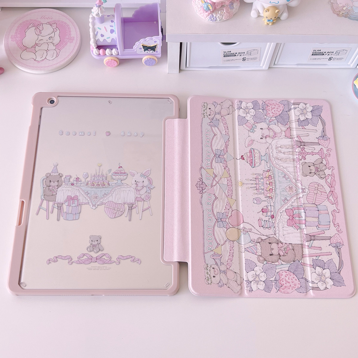 原创少女兔熊生日派对可爱苹果ipad保护套air2适用2018平板2021防摔壳ipad9硅胶10第九代2020新款19全包mini