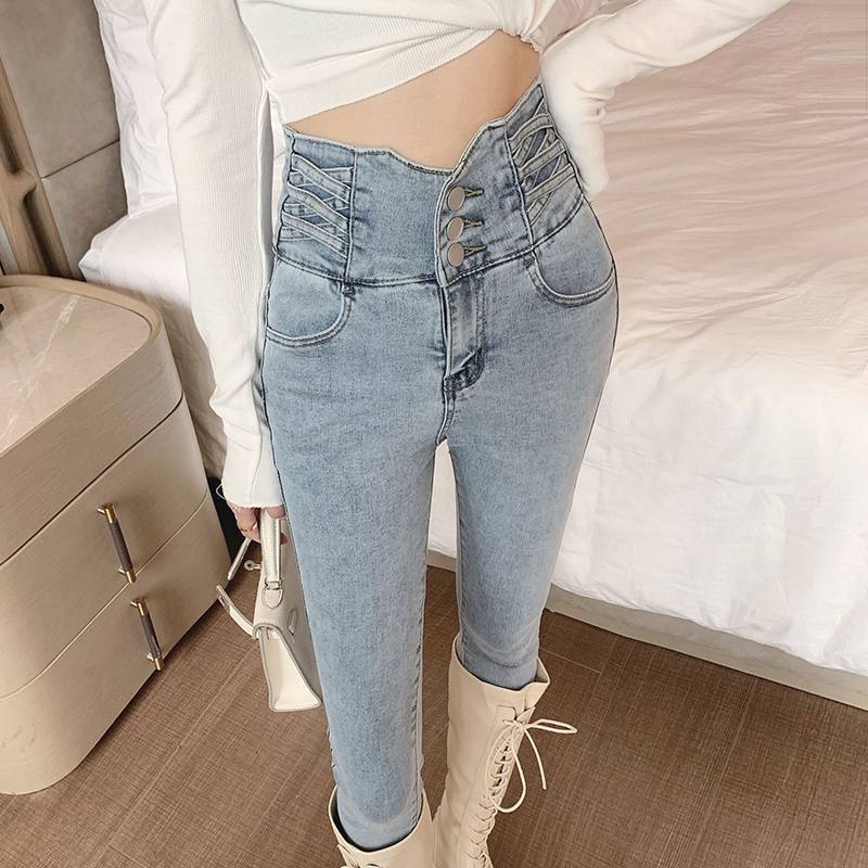 高显瘦超高腰牛仔裤女春