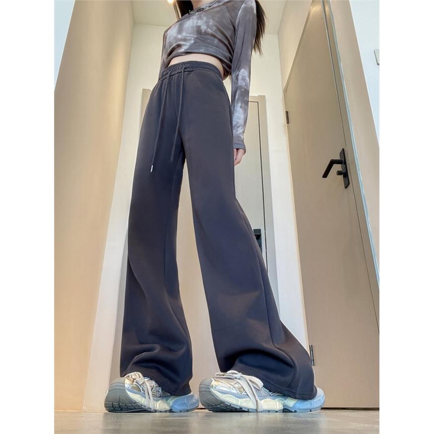 美式灰色运动喇叭裤女新款高腰垂感马蹄裤休闲阔腿微辣卫裤女春秋