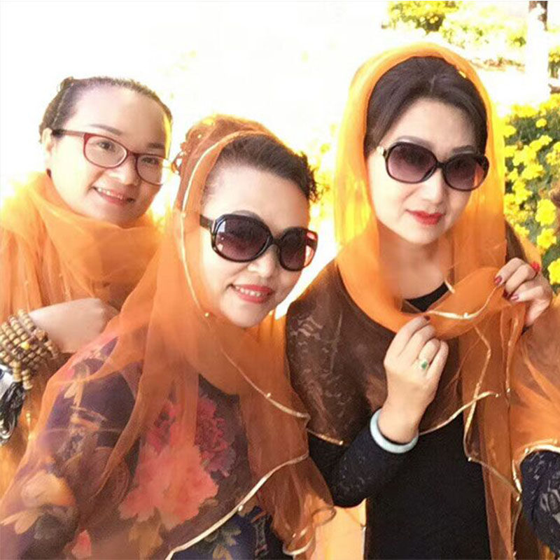 丝巾女2022新款桑蚕丝围巾女搭配衬衫纯色丝巾舞蹈旅游拍照大披肩