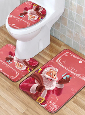 Christmas toilet three piece set floor mat, bathroom door ma