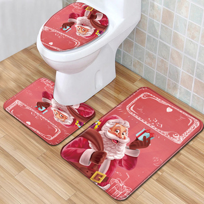 Christmas toilet three piece set floor mat, bathroom door ma