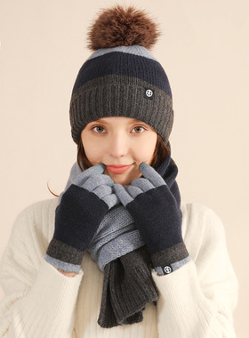 2025 Hat, scarf, gloves three piece set保暖加厚针织帽三件套
