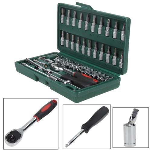 New 46pcs Spanner Socket Set 1/4 inch Ratchet Wrench Set Kit