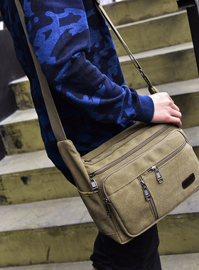 Fashionable and trendy men's canvas shoulder bag男士帆布包