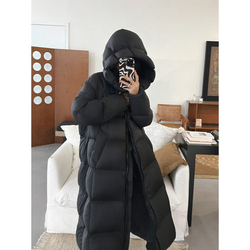 爆款90绒子白鹅绒 340g-352g 加长连帽设计师羽绒服【热销】