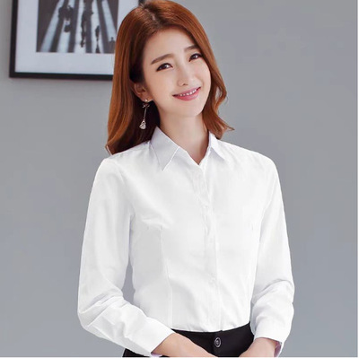 白色长袖修身职业衬衫女通勤