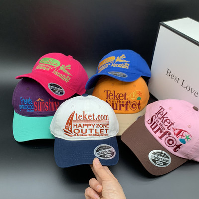 韩国设计师联名款拼色刺绣鸭舌帽女teket大头围软顶棒球帽子男潮