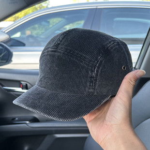 早秋日系新款复古灯心绒工装短沿鸭舌帽子女街头短帽檐棒球帽潮男