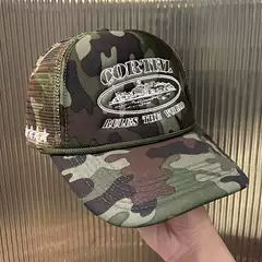 American-Style Trendy Brand West Coast Embroidered Camouflage Baseball Cap for Men and Women, Sunshade Breathable Mesh Hip-Hop Trucker Hat