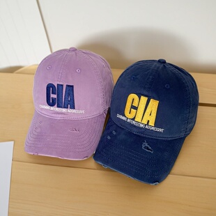 美式 做旧磨破字母棒球帽女街头百搭显脸小鸭舌帽情侣出游遮阳休闲