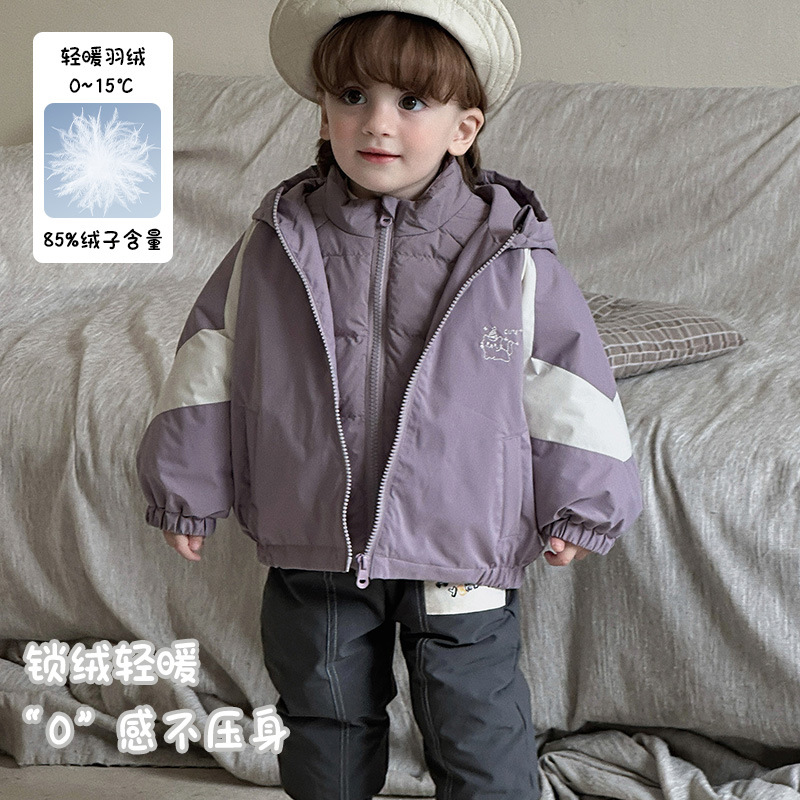 男童三合一连帽冲锋衣冬款婴幼儿防寒羽绒内胆 a类男宝宝夹棉外套