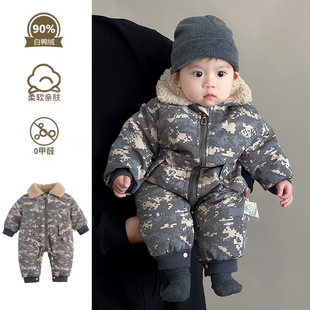 男宝宝羽绒服冬季连体衣新生婴儿衣服冬装男婴冬款加厚抱衣外出服
