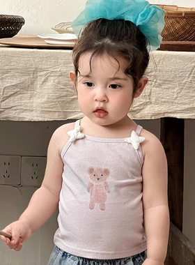 女宝百搭可爱小熊吊带夏季新款婴幼儿外穿小背心 a类星星无袖上衣