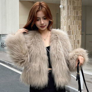 爆款 上衣 海宁双面狐狸貉子毛编织皮草外套女加厚真毛加密保暖短款