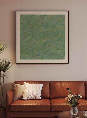 现代简约绿色抽象草地小众客厅玄关装饰画卧室背景墙壁画方型挂画