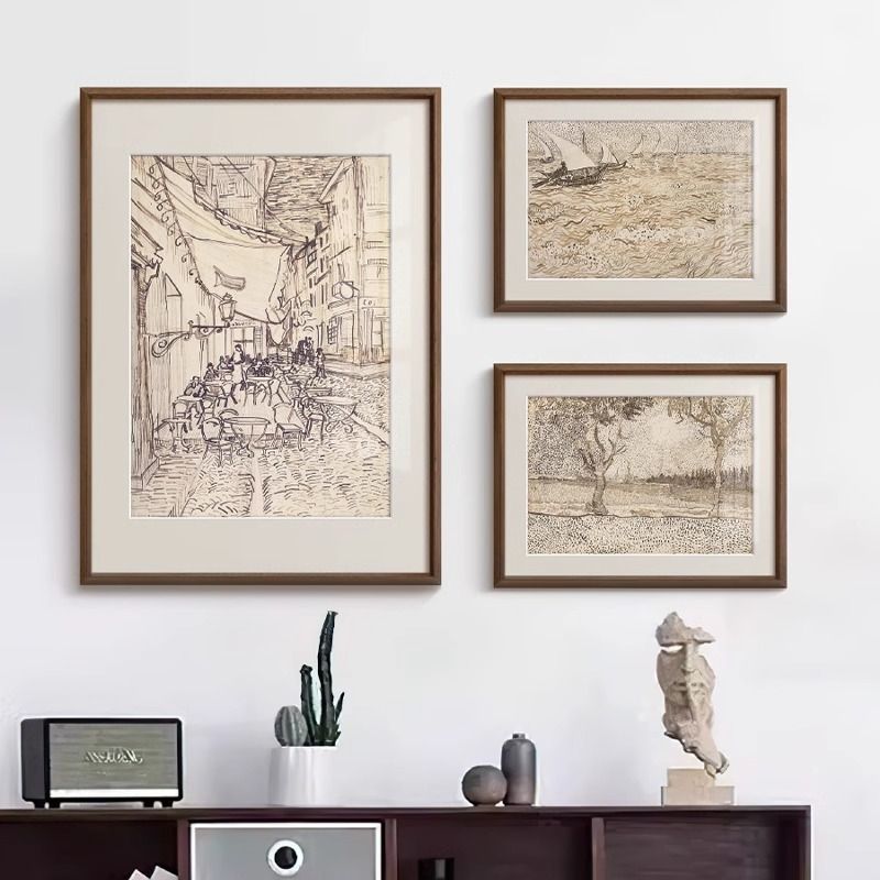 梵高平面喷绘装饰画餐厅风景画组合画法式复古艺术挂画图片