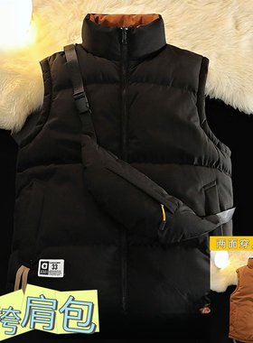 潮牌2025两面穿马甲男冬季韩版潮流羽绒棉服情侣坎肩无袖上衣送包