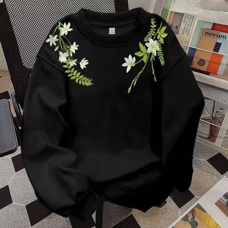 秋冬新款美式圆领长袖T恤衫男女同款宽松百搭卫衣情侣装打底衫服