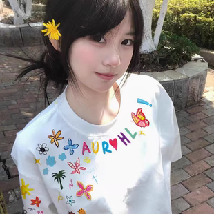 設計感寬松慵懶風情侶裝 t恤男2025夏季 學生上衣打底 短袖 高街美式
