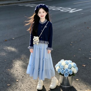 女童洋气秋装开衫连衣裙套装2026新款时髦大童女装秋款超好看裙子