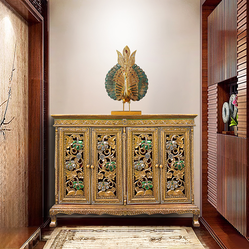 东南亚风格家具隔断玄关柜靠墙餐边柜收纳储物柜子实木门厅柜中式