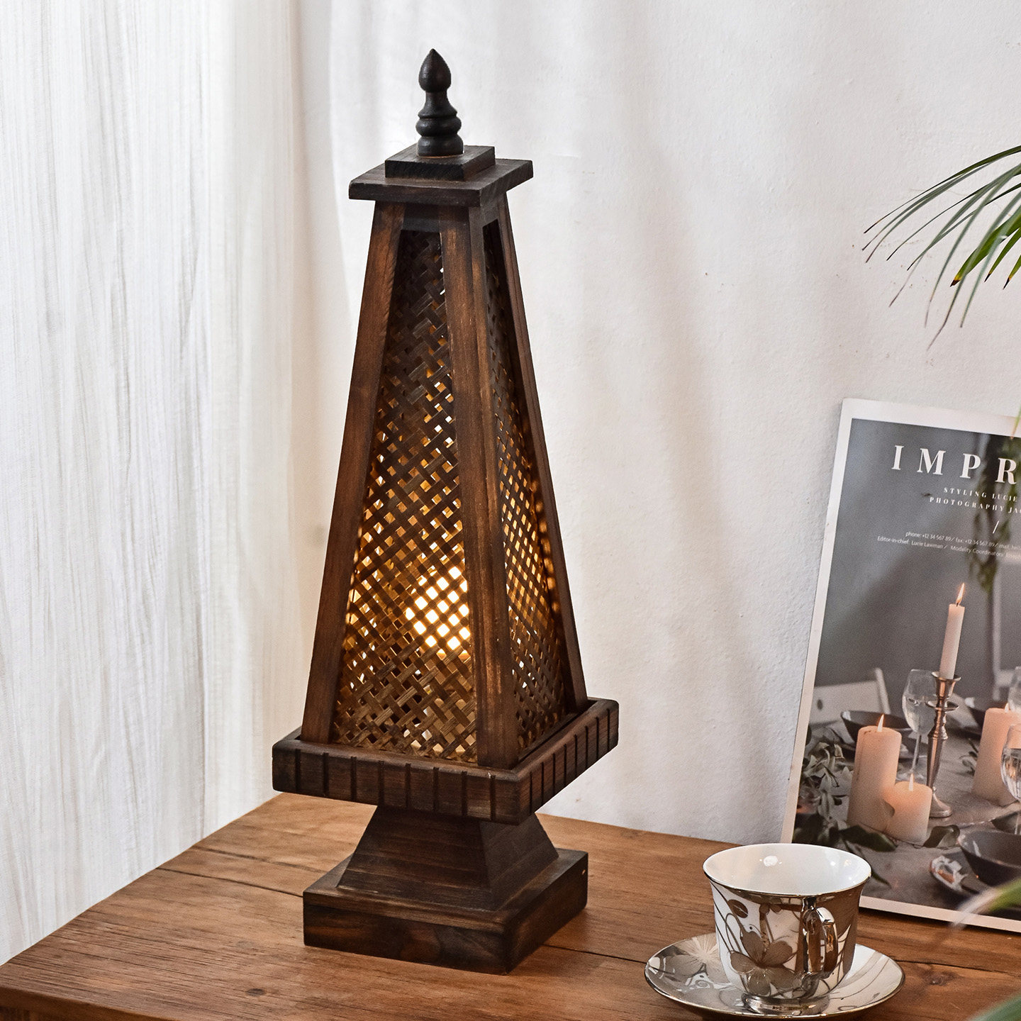 床头台灯现代轻奢泰式灯具客厅卧室新中式实木竹编台灯民宿复古