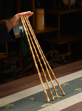 竹鞭教鞭戒尺家用竹根条天然紫竹鞭把玩收藏手工调直教棒棍实心竹