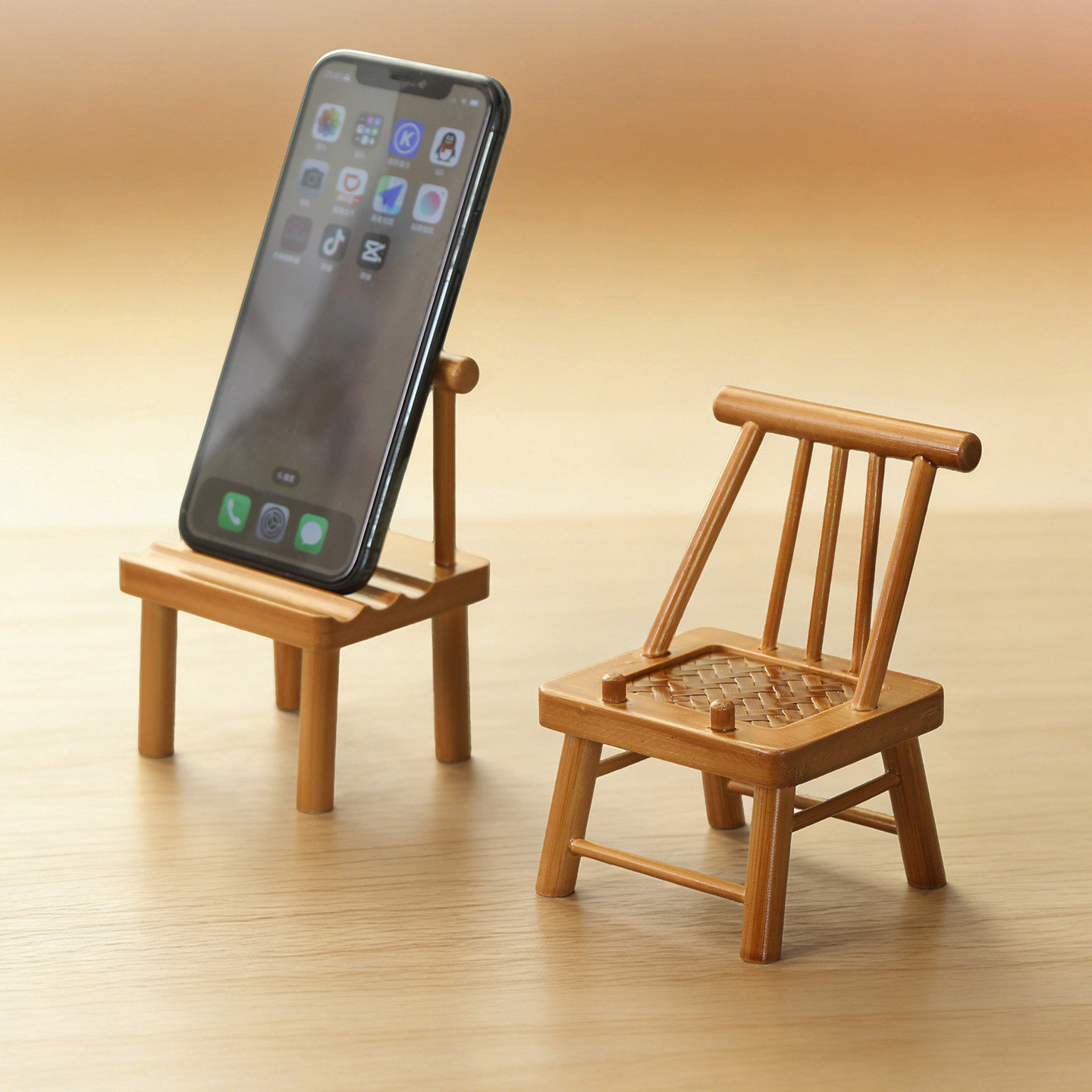 竹制品椅子手机架创意竹椅造型手机支架便携式桌面手机座装饰摆件