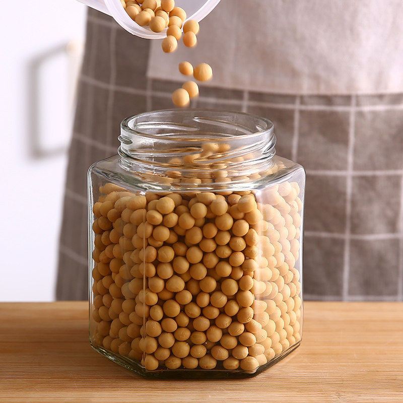 蜂蜜柠檬膏带盖食品级六棱玻璃罐果酱辣椒酱密封罐小六角玻璃瓶