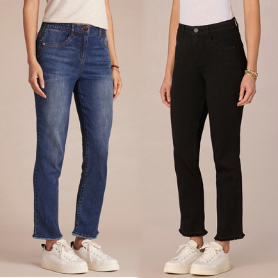 美单高弹力薄款多色直筒毛边