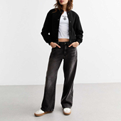 美单大牌高腰黑灰秋冬宽松大长腿小阔腿宽腿大直筒随性拖地牛仔裤