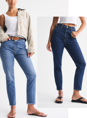 大牌捡漏美单小鹿家蓝色高腰直筒九分微弹力牛仔裤分长短