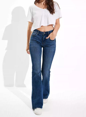 ying高弹力大长腿复古深蓝轻奢款大长腿高腰低腰喇叭牛仔长裤