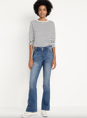 外贸原单尾货s家春秋款弹力修身淡蓝色显瘦高腰微喇牛仔裤